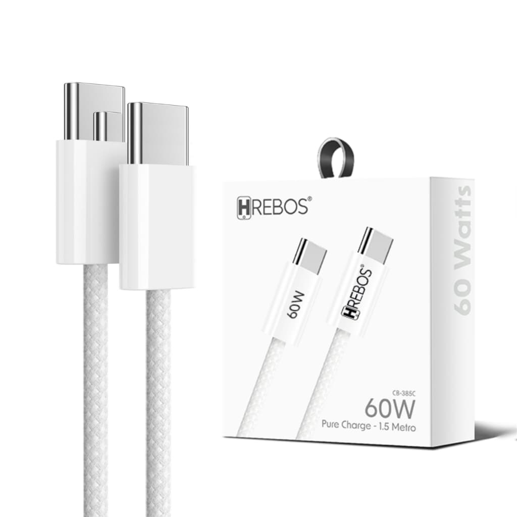 Cabo Tipo C para Tipo C Hrebos CB-385C 60W 1,5 Metros Carregamento Rápido PD Turbo USB-C