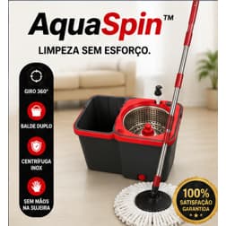 Mop Giratório 360° AquaSpin™ Balde Duplo Centrífuga Inox Limpeza Sem Esforço
