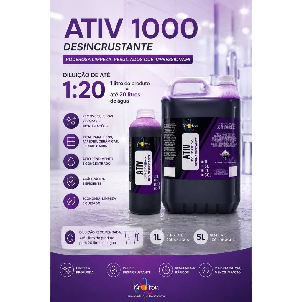 ATIV 1000 Desincrustante automotivo Limpa Aluminio Roxo 1L - 5L - KROTON