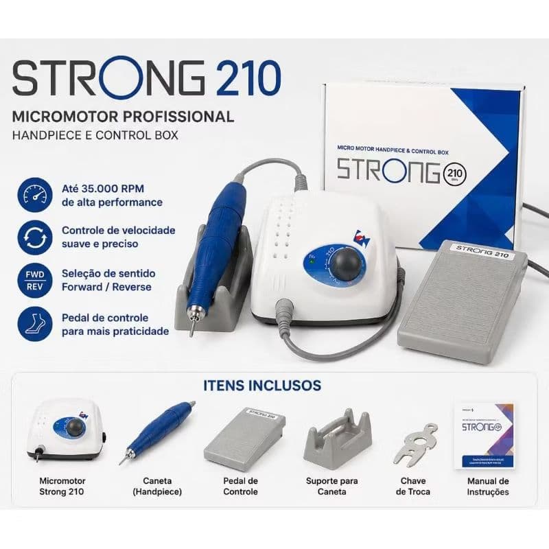 Lixadeira Elétrica Strong Profissional Bivolt Para Unhas Gel Fibra Acrigel Com Pedal