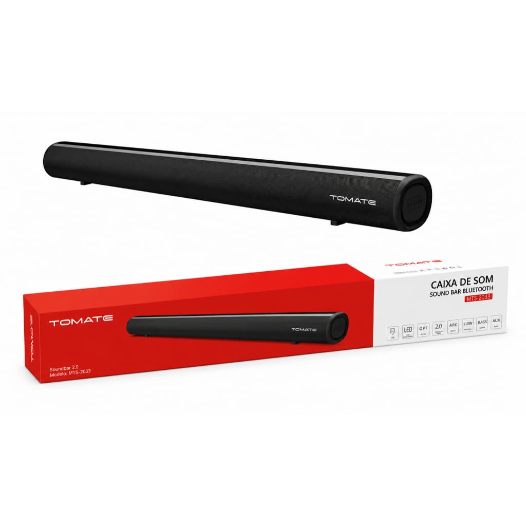 Soundbar Barra de Som Tomate MTS-2033 Bluetooth 110W RMS HDMI ARC Óptica USB Home Theater 2.0