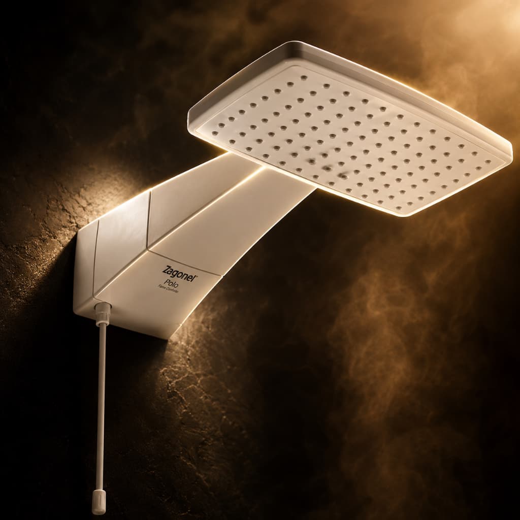Chuveiro Polo Eletronico Zagonel 127/220v Grande Potente Branco Alta Pressao