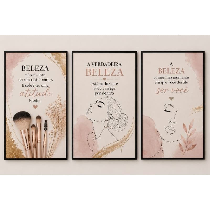 Quadro decorativo 3 peças tema beleza bem-estar auto