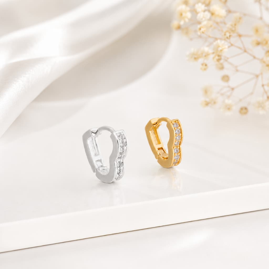 [SEMIJOIA] Piercing Argola Coração Cravejado | Banho de Ouro 18K ou Prata