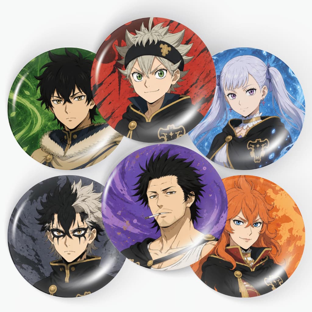 Kit 6 Botons Black Clover Asta Yuno Anime 45mm Broche