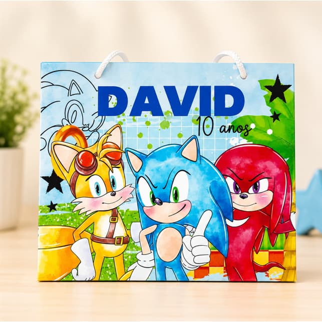 Sacolinha Personalizada Sonic com Nome | Lembrancinha Infantil para Festas  | PEGUE E MONTE