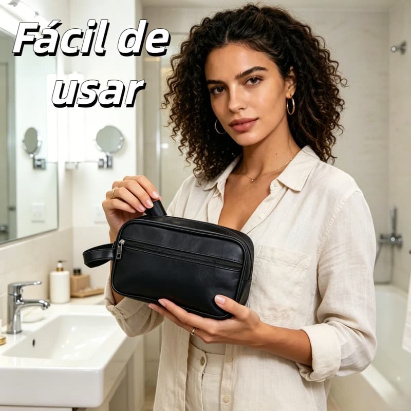 Nécessaire de viagem executivo Simples e bonito Bolsa de maquiagem Textura em couro Bolsa de mão Grande capacidade