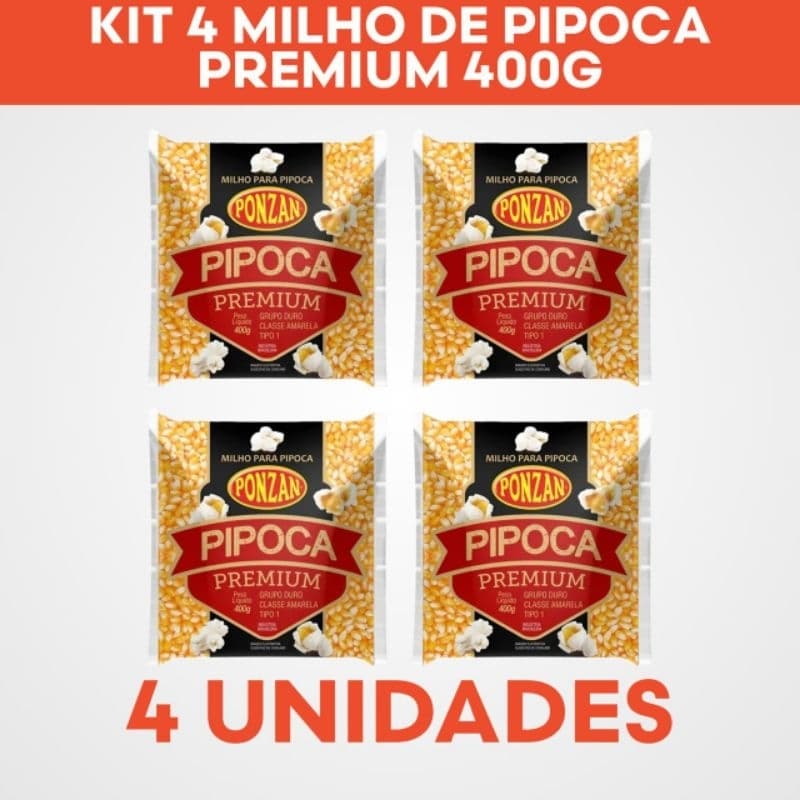 Kit 4 Milho Pipoca Premium Ponzan 400g Especial Festa Junina