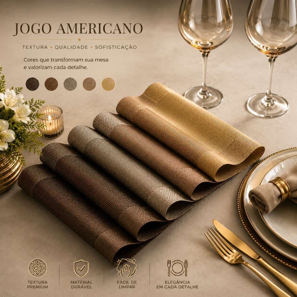 Kit Jogo Americano Impermeável Sousplat Mesa Posta Jantar Jogo de Mesa 4 e 6 Peças