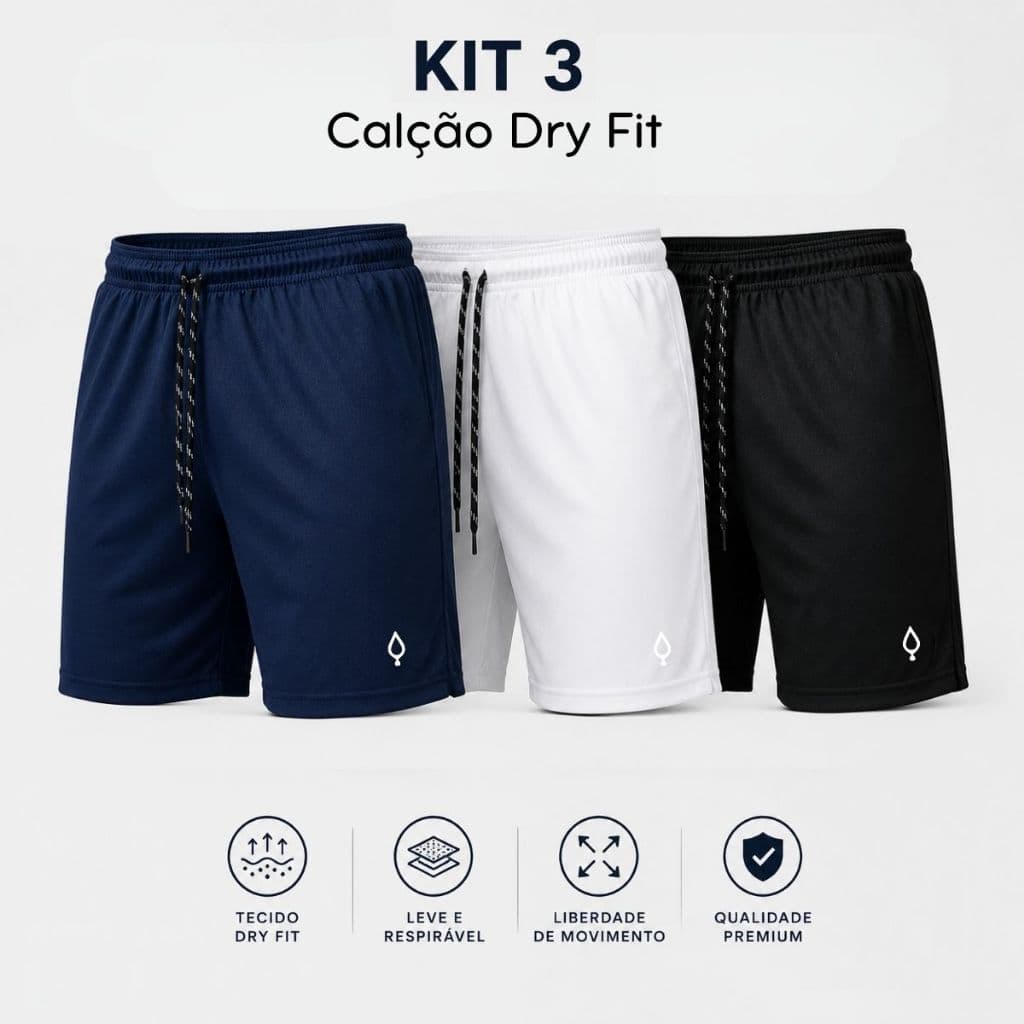 Kit 3 Calção Masculino Dry Futebol Academia Caminhada Com Bolso