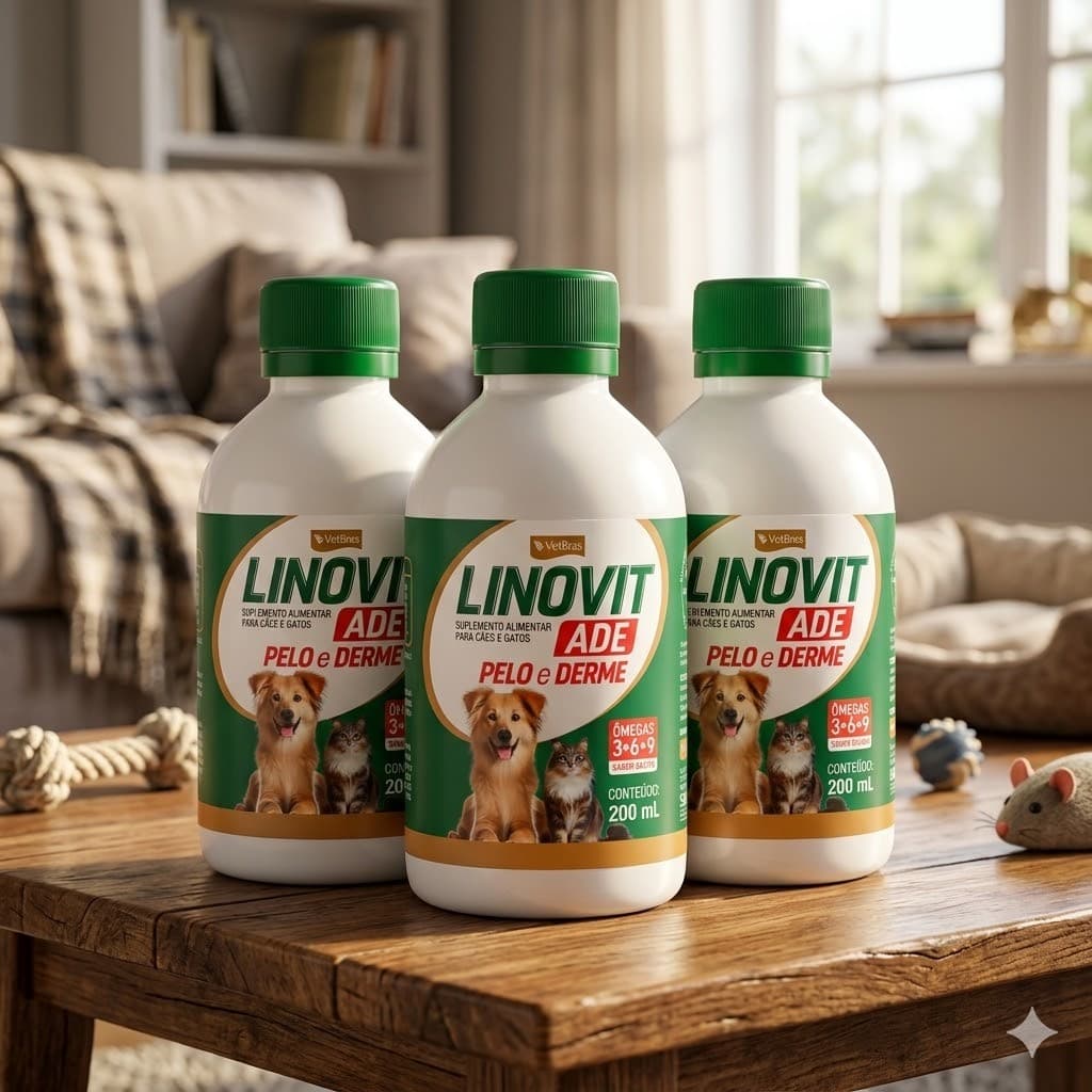 3 Suplemento Vitaminico Linovit Ade 200ml Para Cães E Gatos Ômega 3 6 9