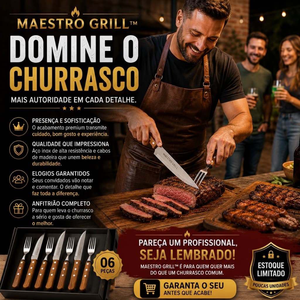 ✨Talheres Premium para Churrasco 6 Peças Aço Inox Cabo Madeira BBQ Gourmet🚀