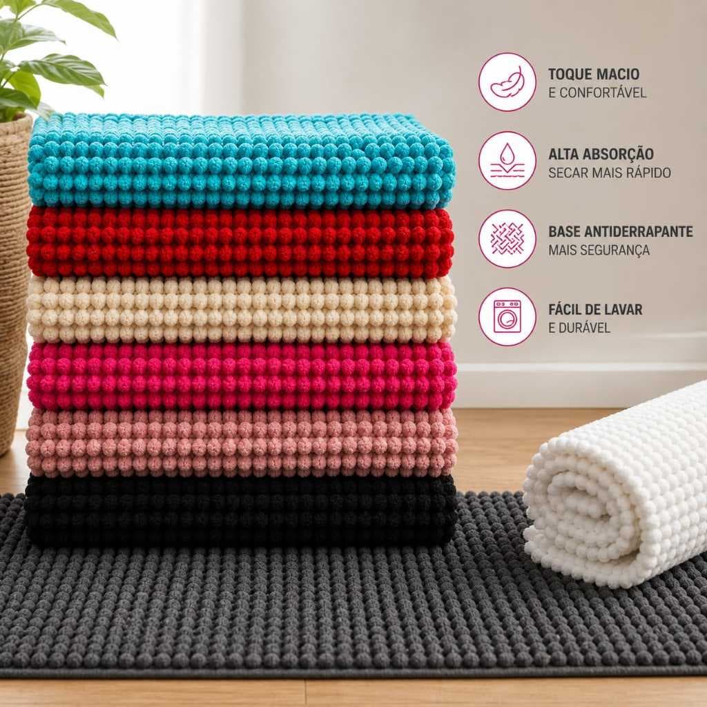 Kit 4 Tapete Bolinha 40x60 de Banheiro Antiderrapante Super Macio e Absorvente
