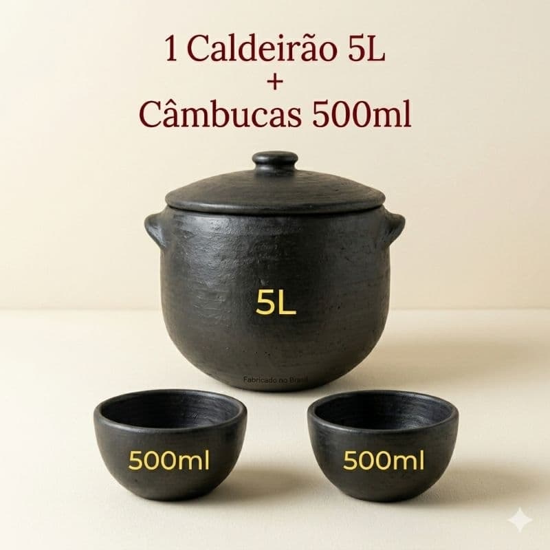 Caldeirão de Barro capixaba 5 litros+2Câmbucas 500ml  cada/Feijoada,caldos, sopas
