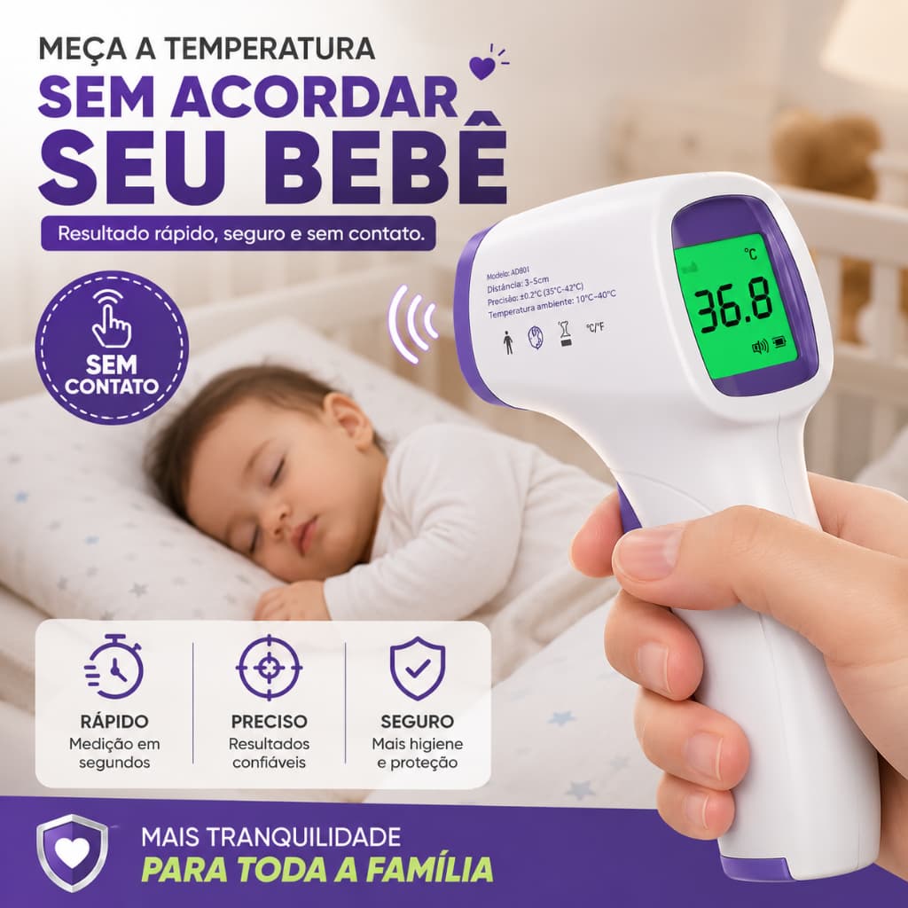 Termômetro SEM CONTATO Infravermelho Digital AD801 Alta Precisão Uso Clínico e Residencial