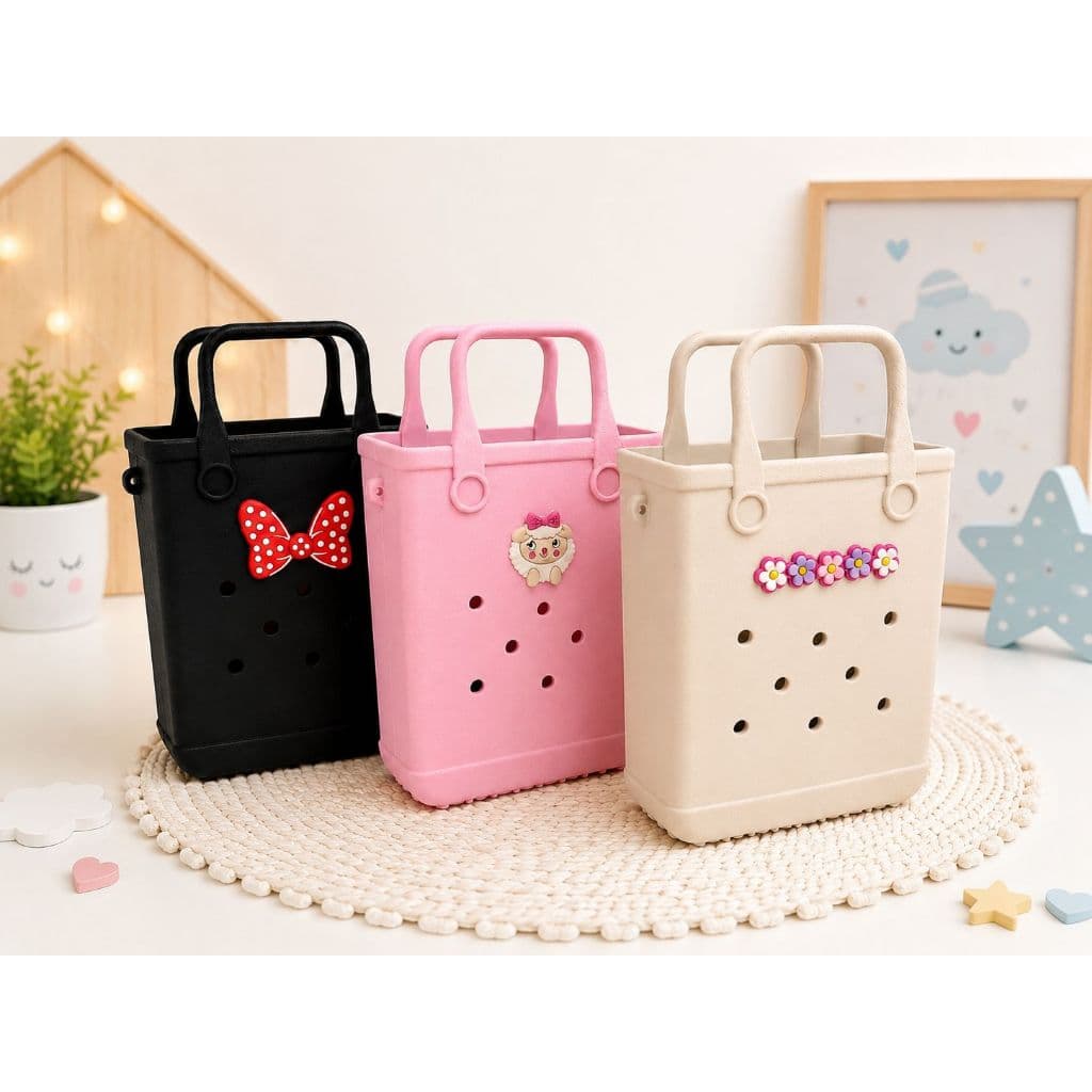 Bolsa Infantil Feminina Passeio Leve Resistente de Mão Com Aplique Decorativo Moda Criança