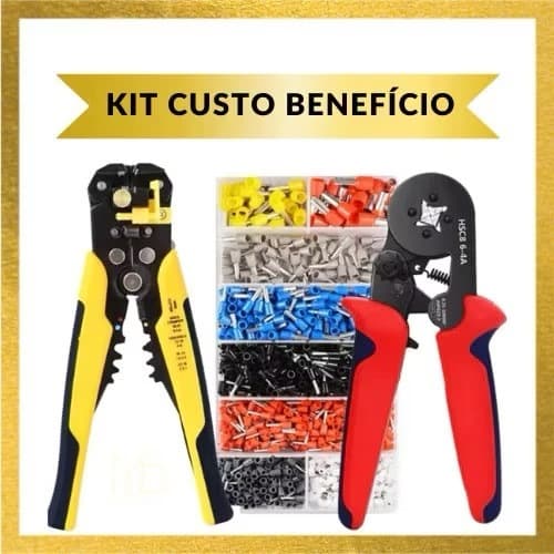 Alicate Crimpar Cripador + 1200 Terminais Ilhos + Alicate Descascador Decapador Professional