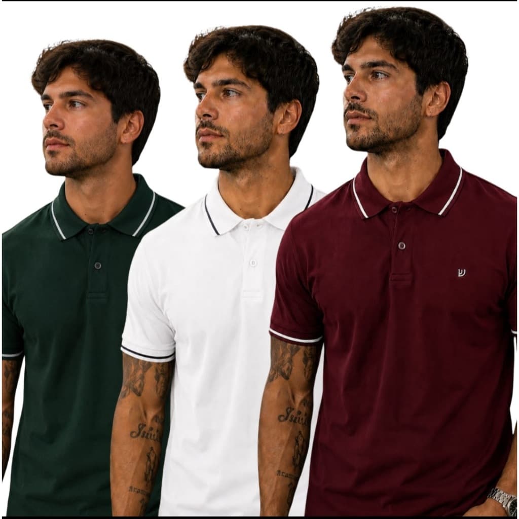Kit 3 Camisetas Masculinas Gola Polo 100% Algodão
