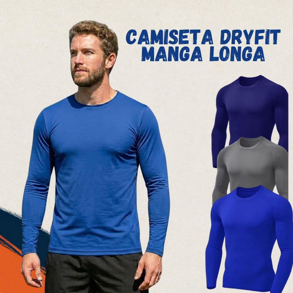 Camiseta Masculina Dry Fit Manga Comprida Longa Premium para Academia Básica Confortável Malha Fria