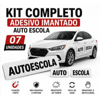 Kit Adesivo Imantado Auto Escola 7 Peças Imã Para Carro Portas Capô Traseira Alta Fixação Premium