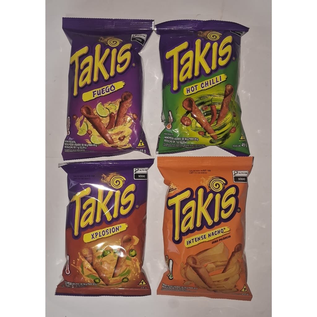 4Takis Salgadinho de Milho sabor sortido 49g - intenso Nacho,Xplosion,Fuego,hot Chilli.4 unidades lanches