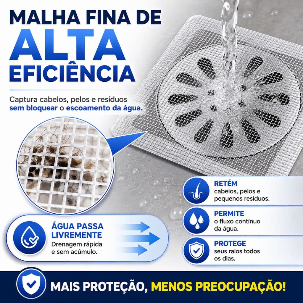 Tela Protetora Para Ralo Adesiva Kit 40 Unidades Anti Insetos Anti Entupimento Banheiro Cozinha
