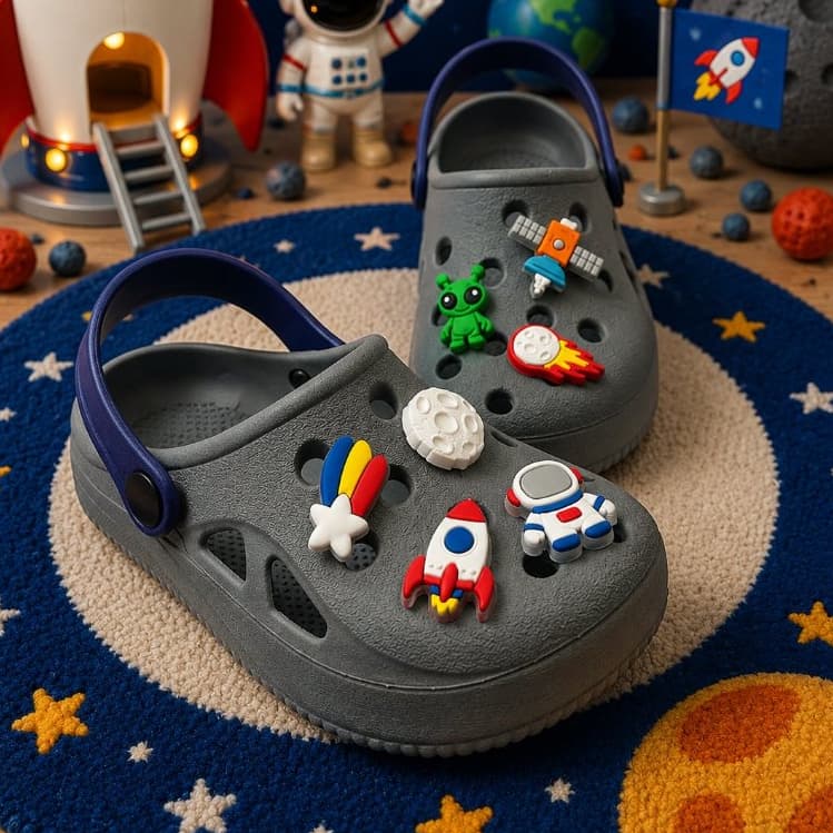 Babuche Injetado Personalizado Masculino Sandália Infantil Astronauta Espaço ET Confortável Macio Moderno Antiderrapante