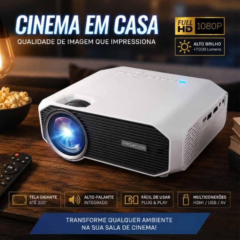 Projetor E470 HD Nativo 4500 Lumens WiFi Dual Band Bluetooth 5.0 Tela Até 150"