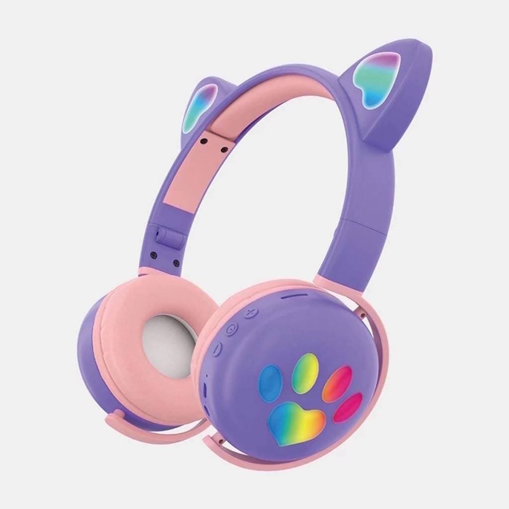 Fone de Ouvido de Gatinho com Luzes LED Brilhantes Bluetooth