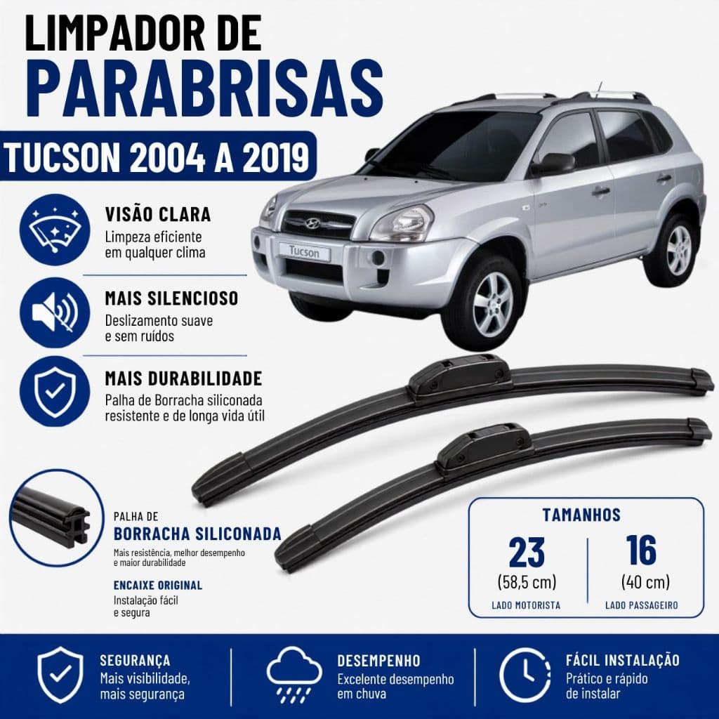 Par Palheta Limpador ParaBrisa Tucson 2004 05 06 07 08 09 10 11 12 13 14 15 16 17 18 19 Silicone