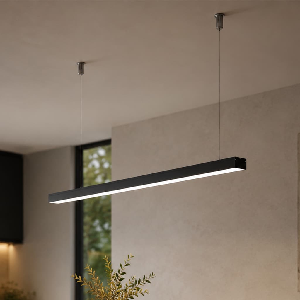Pendente Luminaria 30W Escritório Led Linear 4000k Retangular Preto Bivolt 118cm Branco Neutro