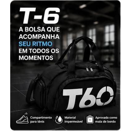 Bolsa Academia Mochila Esportiva 3 em 1 Impermeável com Compartimento de Tênis - 43L T-6 - PRETO