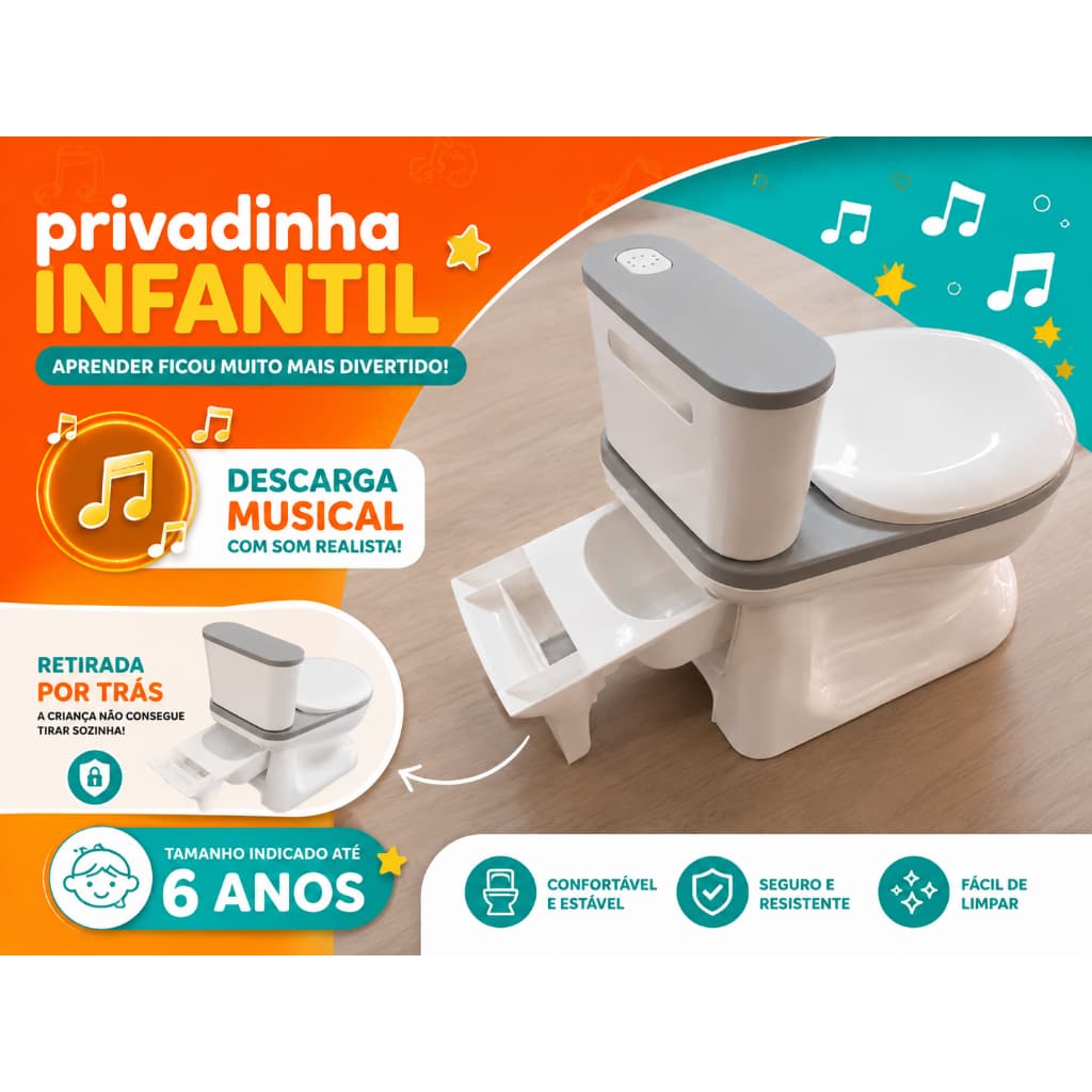 Penico Privadinha Troninho Vaso Sanitário Menino Menina BARULHO DESCARGA Simulador de Assento Redutor Bebê Infantil