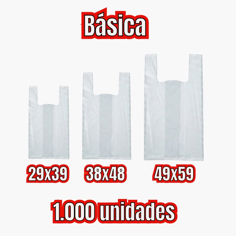 Sacola Plástica 29x39, 38x48, 49x59 1.000 Unidades | Básica | Virgem, Branca