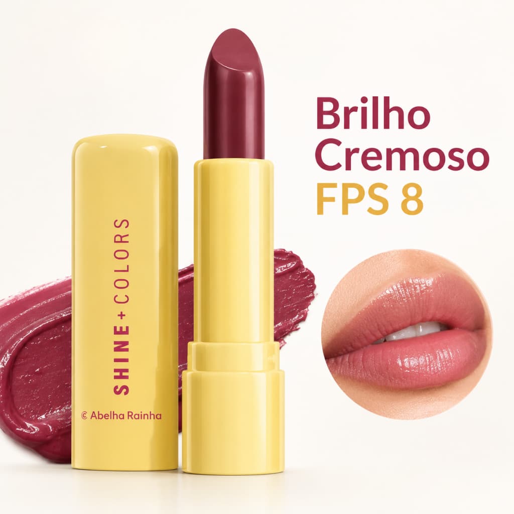 Batom Shine Colors FPS 8 Com Cor e Brilho Cremoso Hidratante Para Lábios