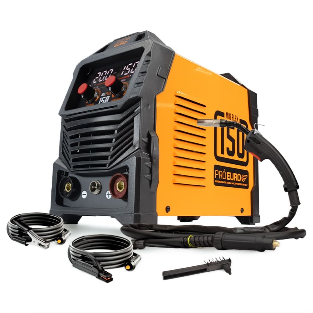 Máquina de Solda Multiprocesso 3 em 1 MIG Flex 150A Bivolt + Tocha MIG Removível 14AK 9mm Pró Euro