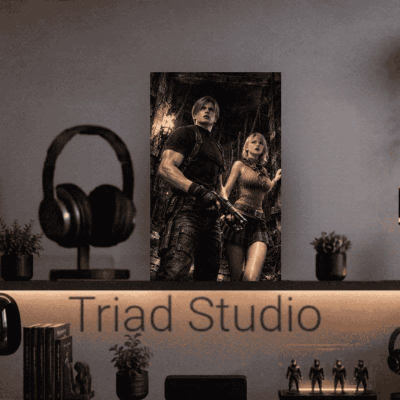 Quadro Plaquinha Resident Evil 4 RE4 Leon Kennedy 15x21cm MDF Decoração Gamer Geek