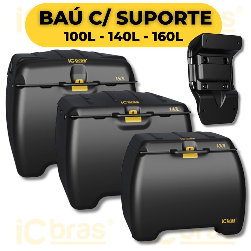 Baú Para Moto ICBRAS  Com Suporte Delivery Carga 100L 140L 160L Reforçado Universal ICBRAS