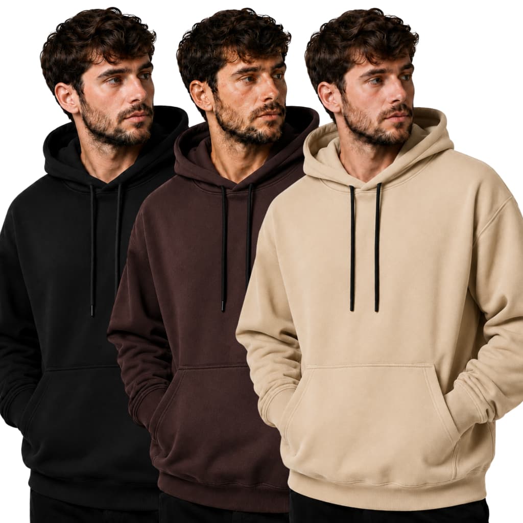 Kit 3 Peças 3 Blusas Moletom Canguru Masculino c/ Capuz e Regulagem Blusão c/ Punho Casual Básico Dia a Dia