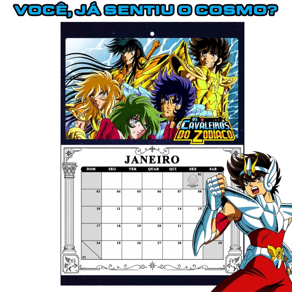 Calendário Anime Cavaleiros do Zodíaco 2027 Personalizado