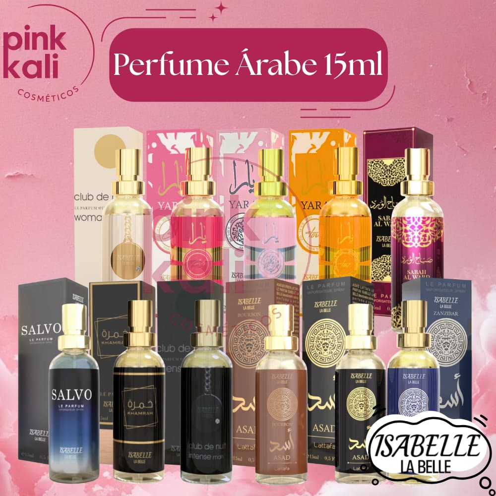 Escolha: Perfume 15ml ARABE ORIGINAL marca ISABELLE LA BELLE feminino masculino unissex