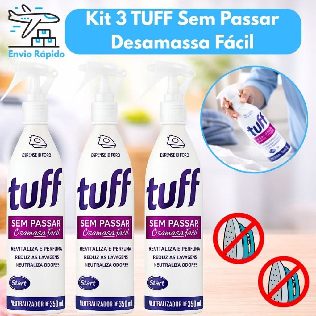 Kit Com 3 Tuff Sem Passar 350ml Desamassa Roupas Sem Ferro Elimina Odores e Perfuma