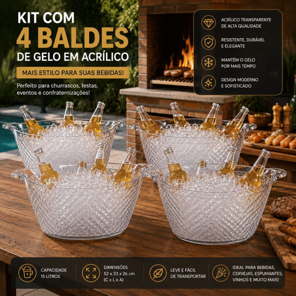 Kit 4 Champanheira Balde Gelo p/ Diversas Bebidas Acrílico Transparente p/ Festas Eventos Promoção!!
