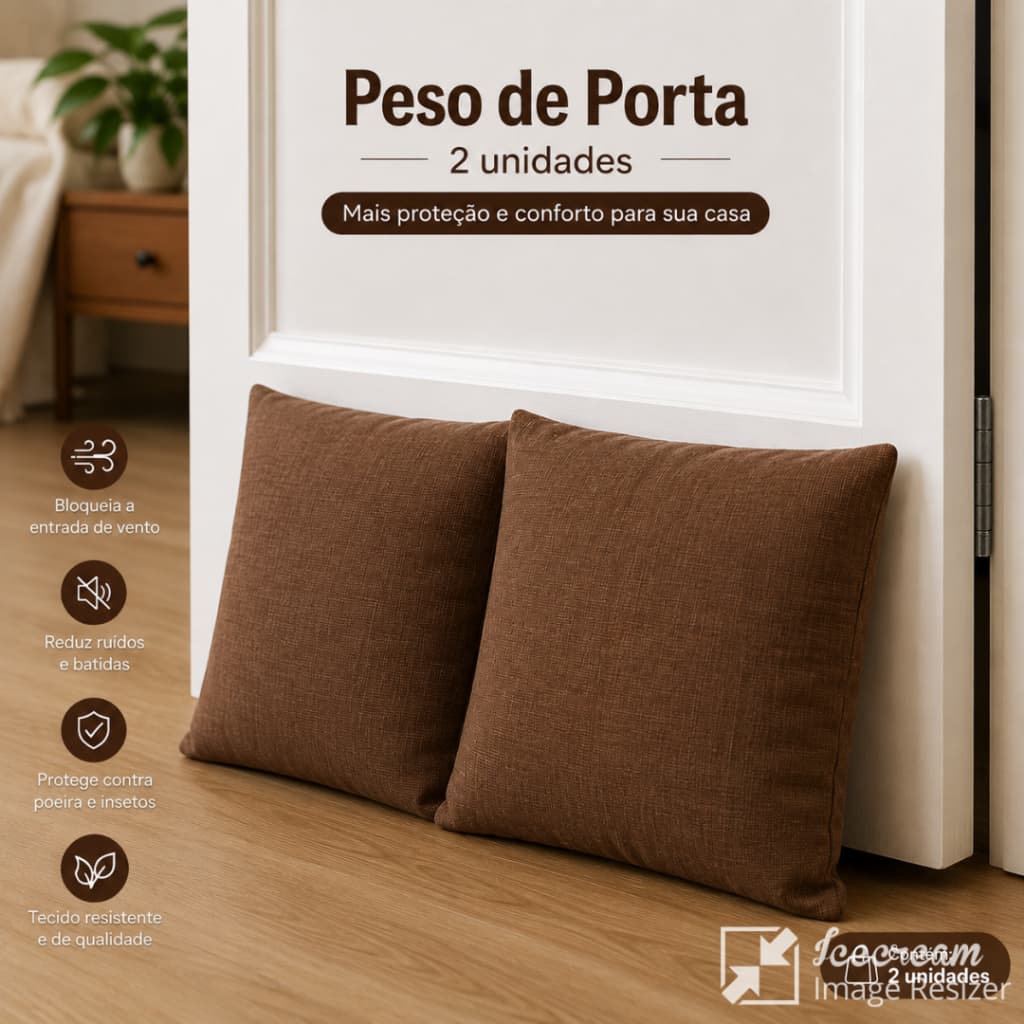 Kit 2 Pesos de Porta Marrom Decorativo Segura Porta Anti Vento Casa Escritório
