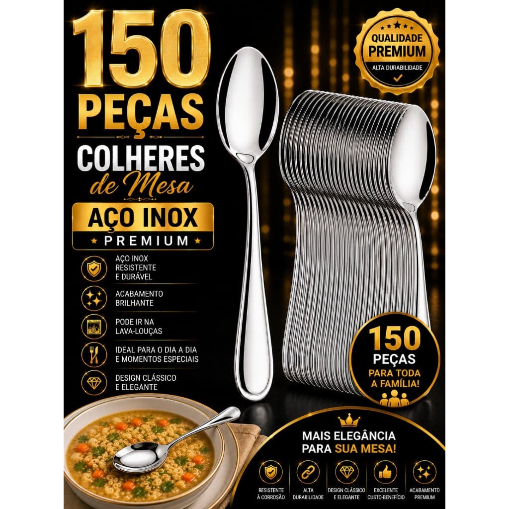 Colher Inox Premium Elegância 19cm 150/120/60/24 Unidades