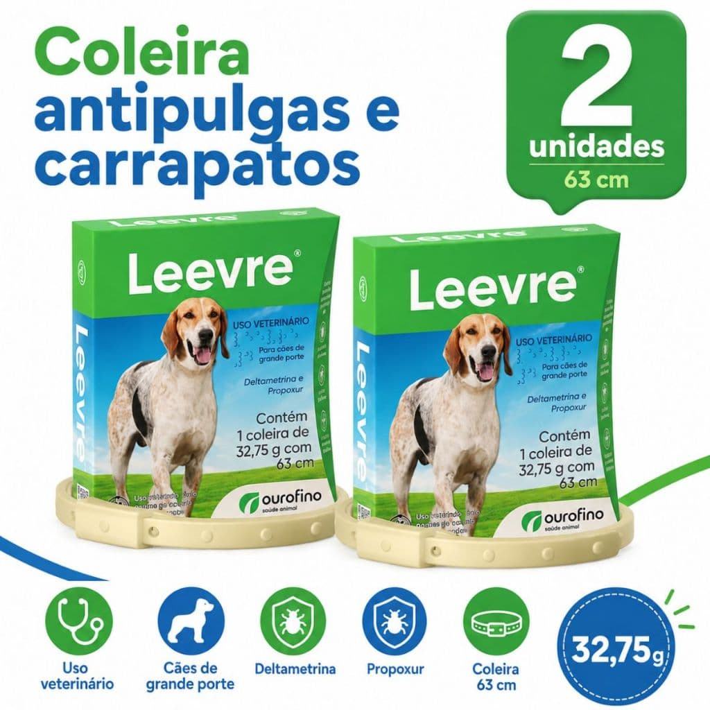 2 Coleira Antipulgas e Carrapatos Para Cães Leevre 63cm M/G