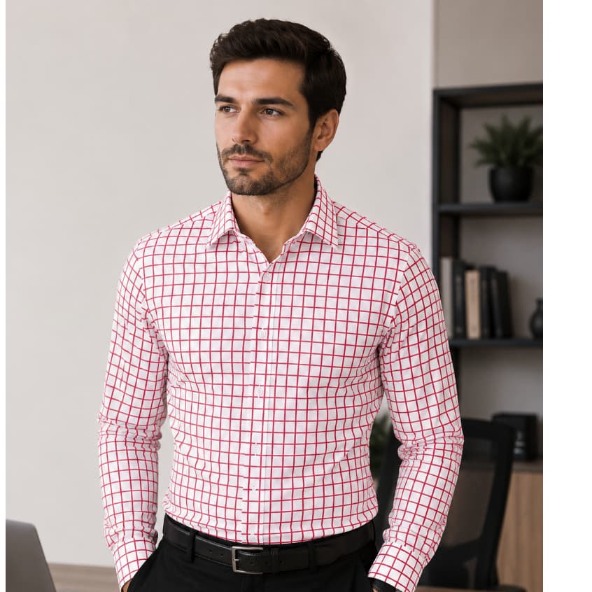 Camisa social manga longa Xadrez Casual De Boa Qualidade Slim Fit Com Elastano