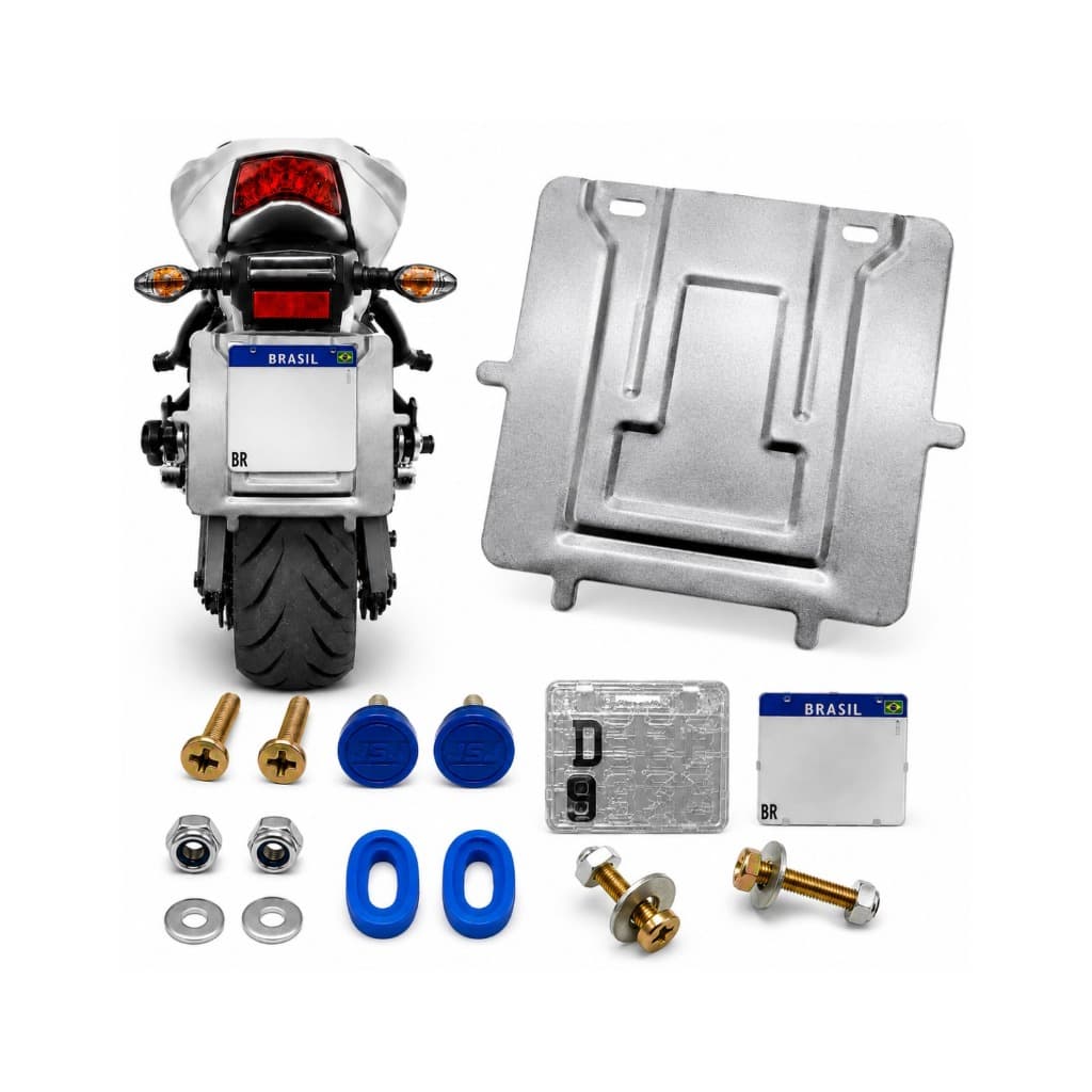 Suporte de Placa de Moto + Parafusos de Instalação e Lacre Antifurto – Traseiro Universal