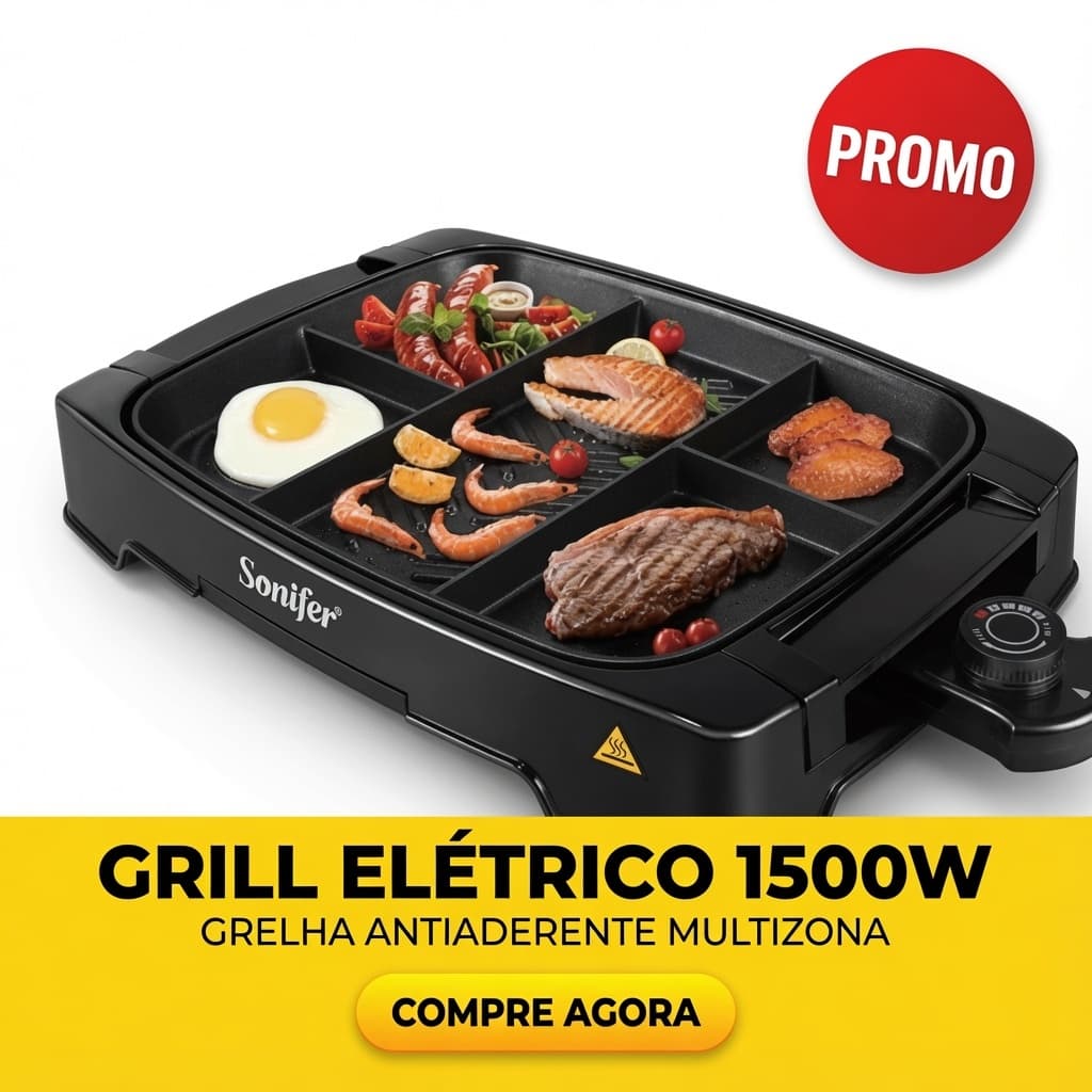 Grill Elétrico Sonifer 1500W Incrível Grelha Multizona Premium Base Removí­vel Moderno