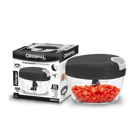 Processador Manual 500ml Triturador de Alimentos Semiautomático 3 Lâminas Para Cozinha Fatiar Moer Triturar